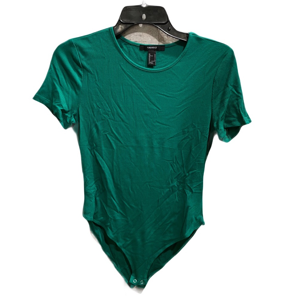 ❤️ FOREVER 21 GREEN RIBBED BODYSUIT TOP SIZE LARGE